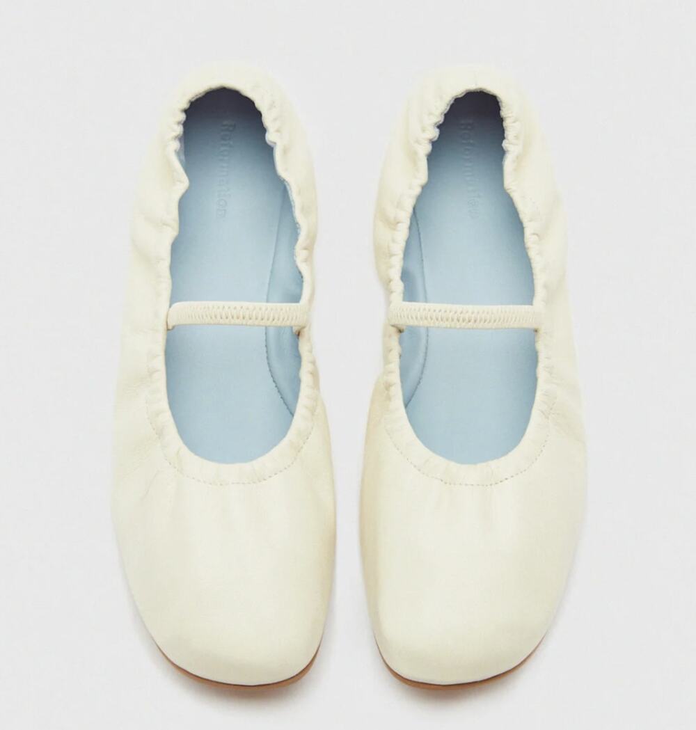 Reformation Buffy Ruched Ballet Flat White Leather 7.5 NWT